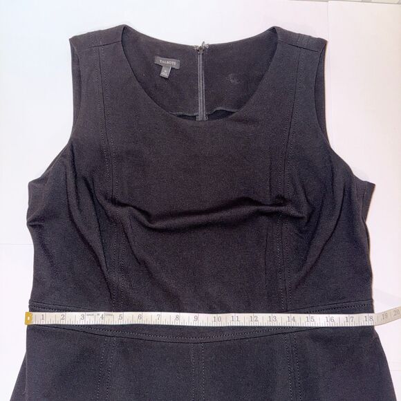Talbots Black Sleeveless Sheath Dress Pleated Waist Classic LBD Minimalist sz 16 - Picture 6 of 12